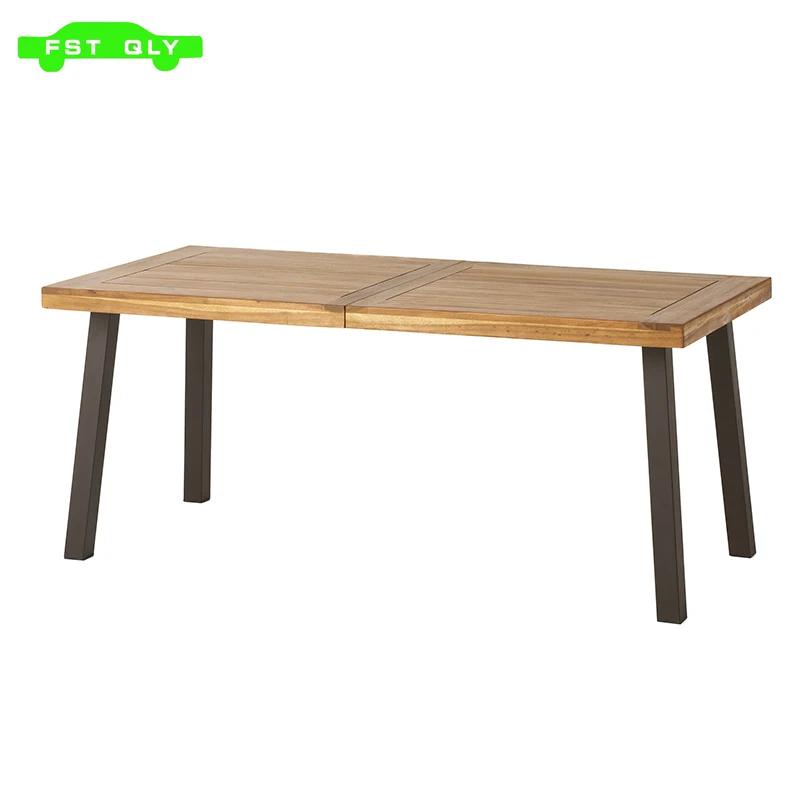 Table de salle à manger en bois d'acacia Della, teinté naturel avec du métal rustique, 32.25 po x 69