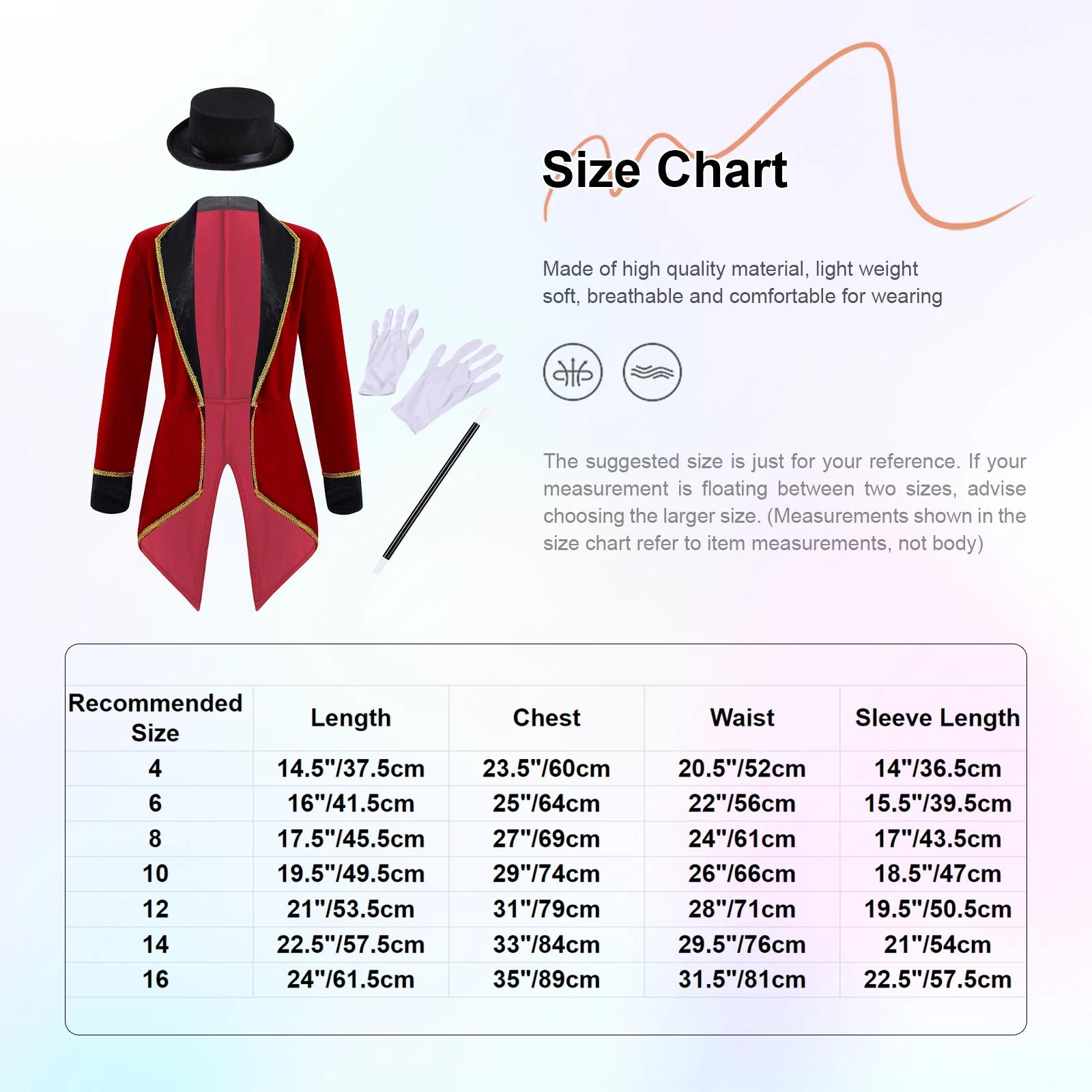Costume de cirque pour enfants, maître de cérémonie ou magicien, veste longue à revers en velours, p