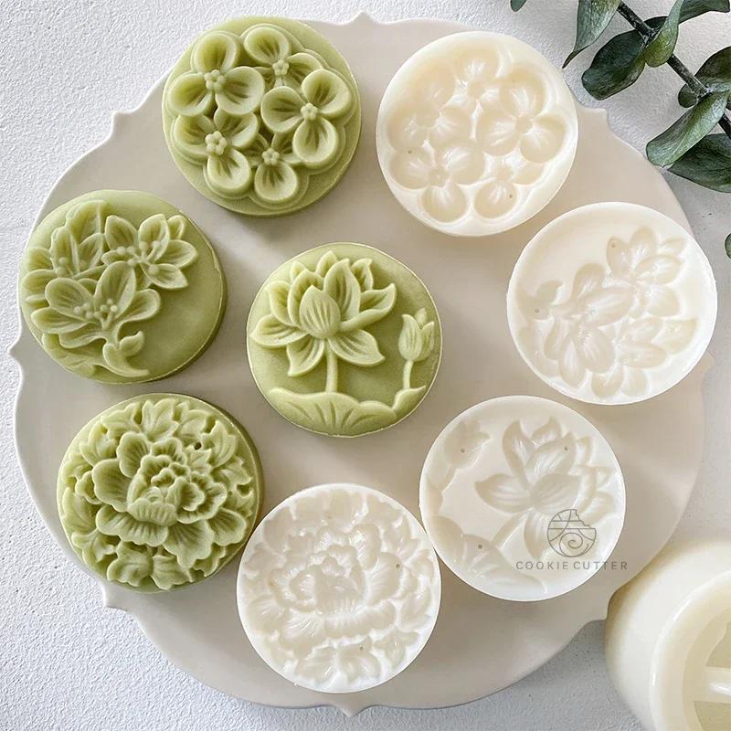 Moule à gâteau de lune rond en forme de fleur, style pastChevchinois, pression à la main 3D, outils 
