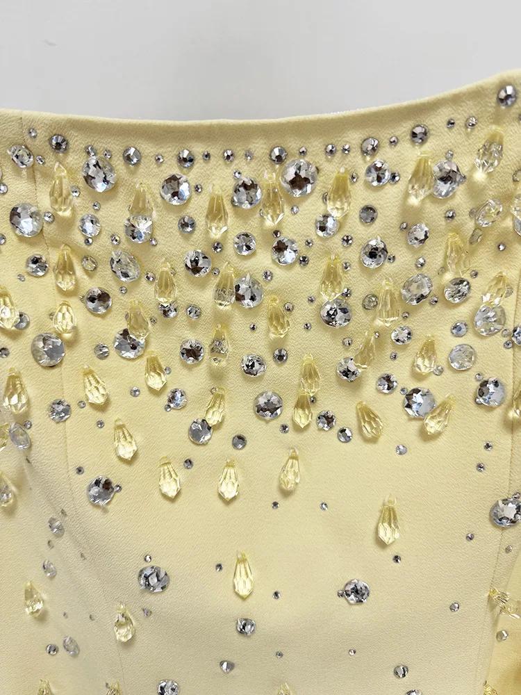 Robe longue maxi pour femme, col carré, perles et diamants, manches longues, nouvelle mode 2026, hau