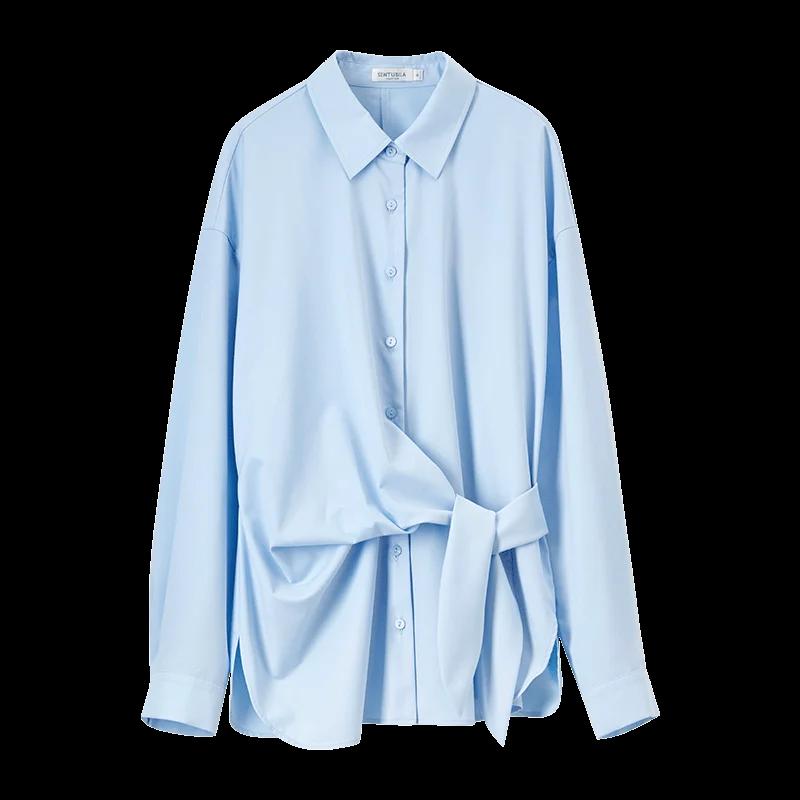 Chemisier femme à lacets SENTUBILA, nouvelle collection printemps, style bureau, uni, décontracté, s
