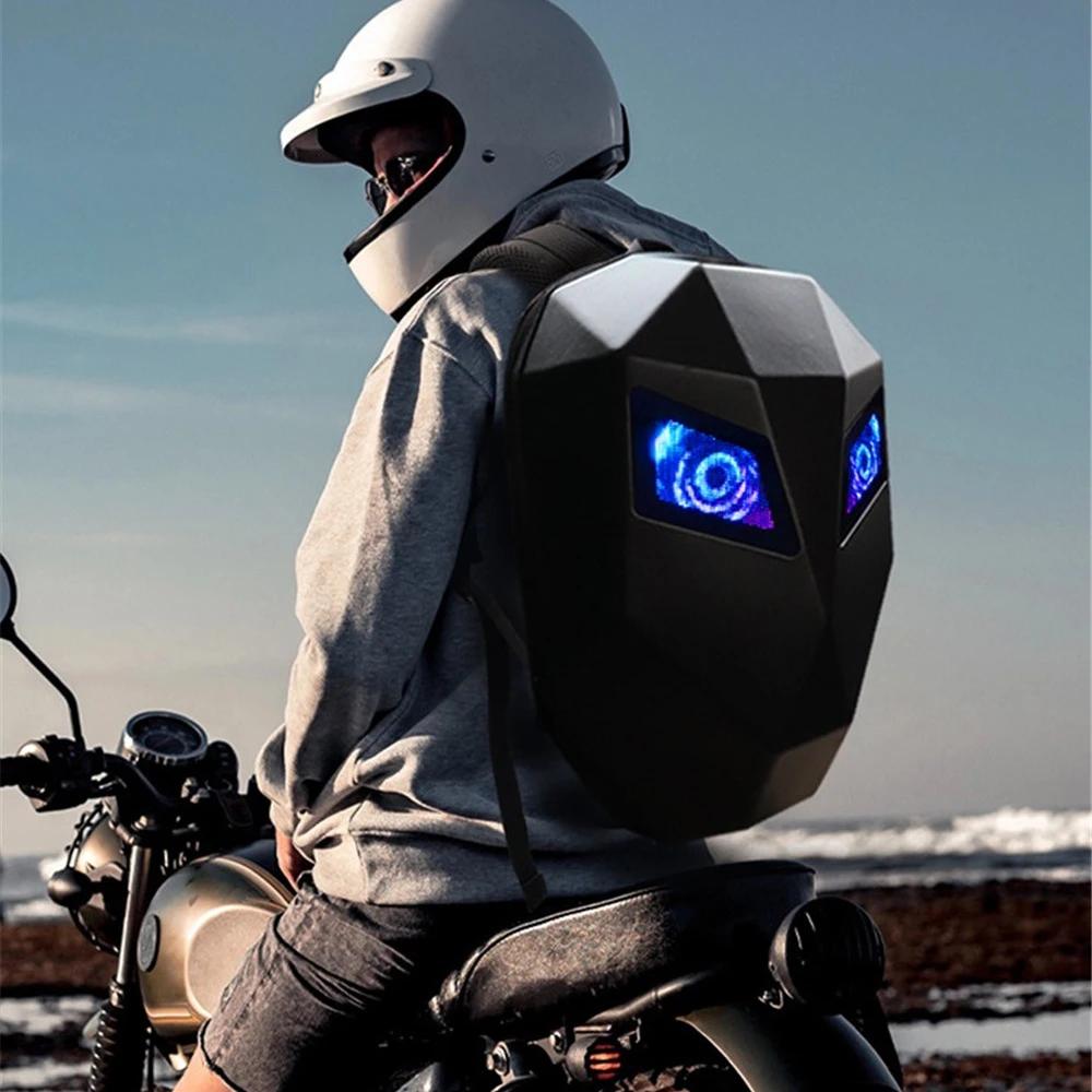 Sac à dos LED pour motard avec motif yeux lumineux, sac à dos moto en ABS, sac d'école pour homme, s