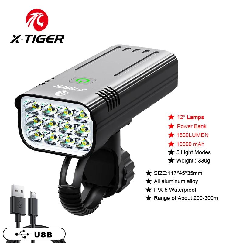 X-TIGER Vélo Lumière 10000mAh injuste Vélo Lumière Avant IPX5 Étanche USB Charge VTT Route Vélo Lamp