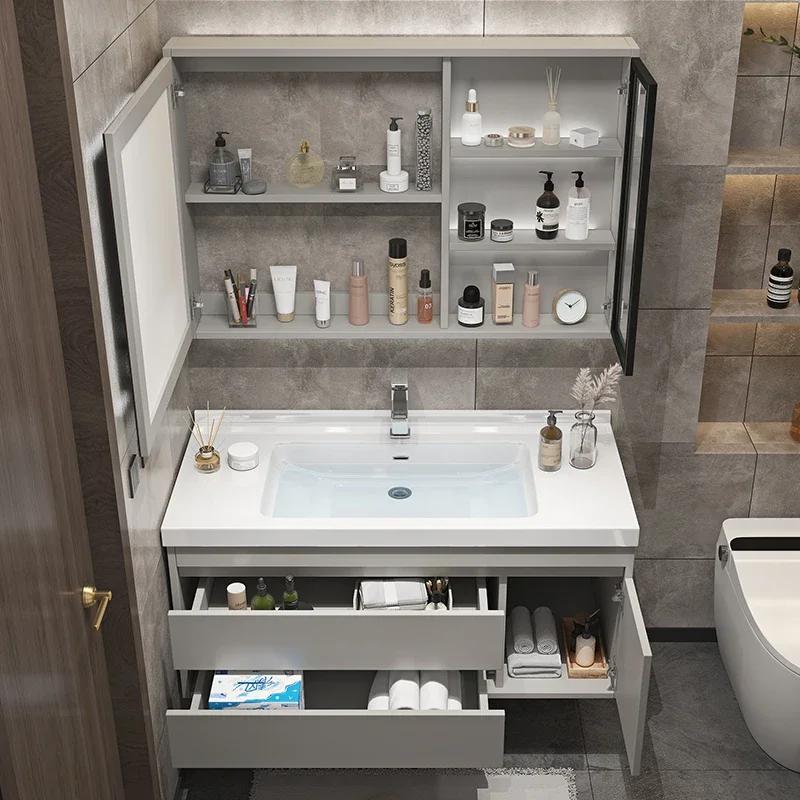 Lavabo rangement salle de bain armoire cuisine Mdf en bois miroirs fermés toilette évier multifoncti