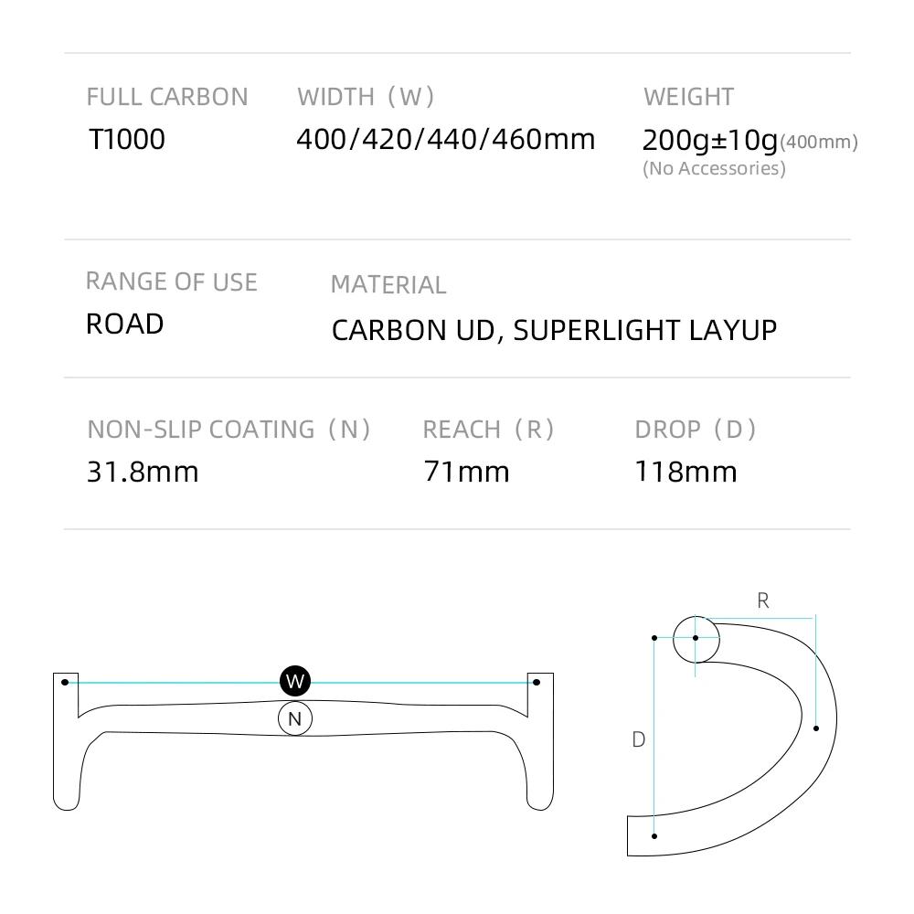 RYET AEROMAX-Guidon de vélo de route en carbone, poignées de vélo, tige 31.8mm, 400mm, 420mm, 440/46
