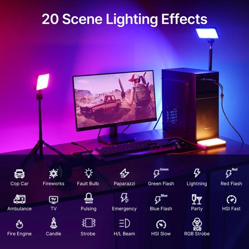 Ulanzi LT002 7 pouces poche LED lumière vidéo RGB panneau lumineux CRI 95 + 2500-9000K avec nid d'ab