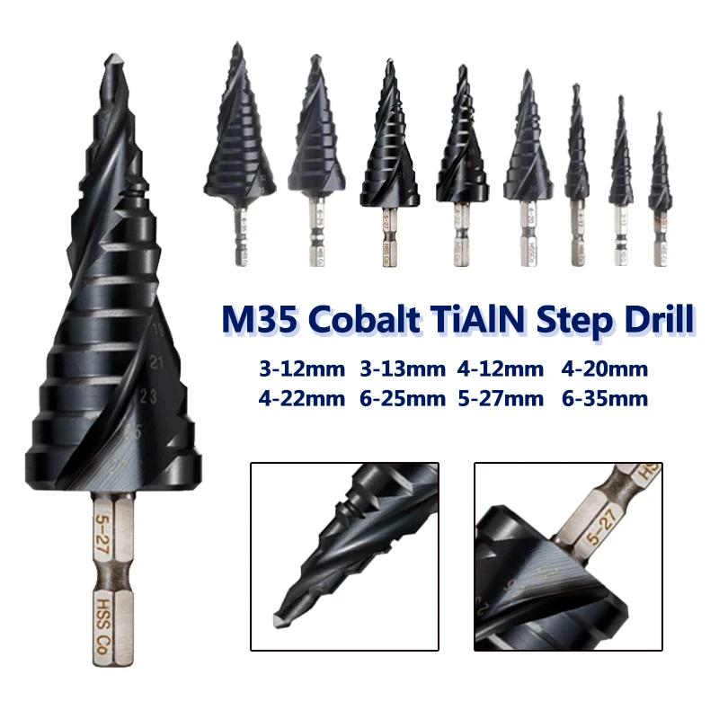 Foret étagé revêtu de TiAlN au Cobalt HRC89 M35, tige hexagonale de 1/4 pouces, ouvre-trou de perçag