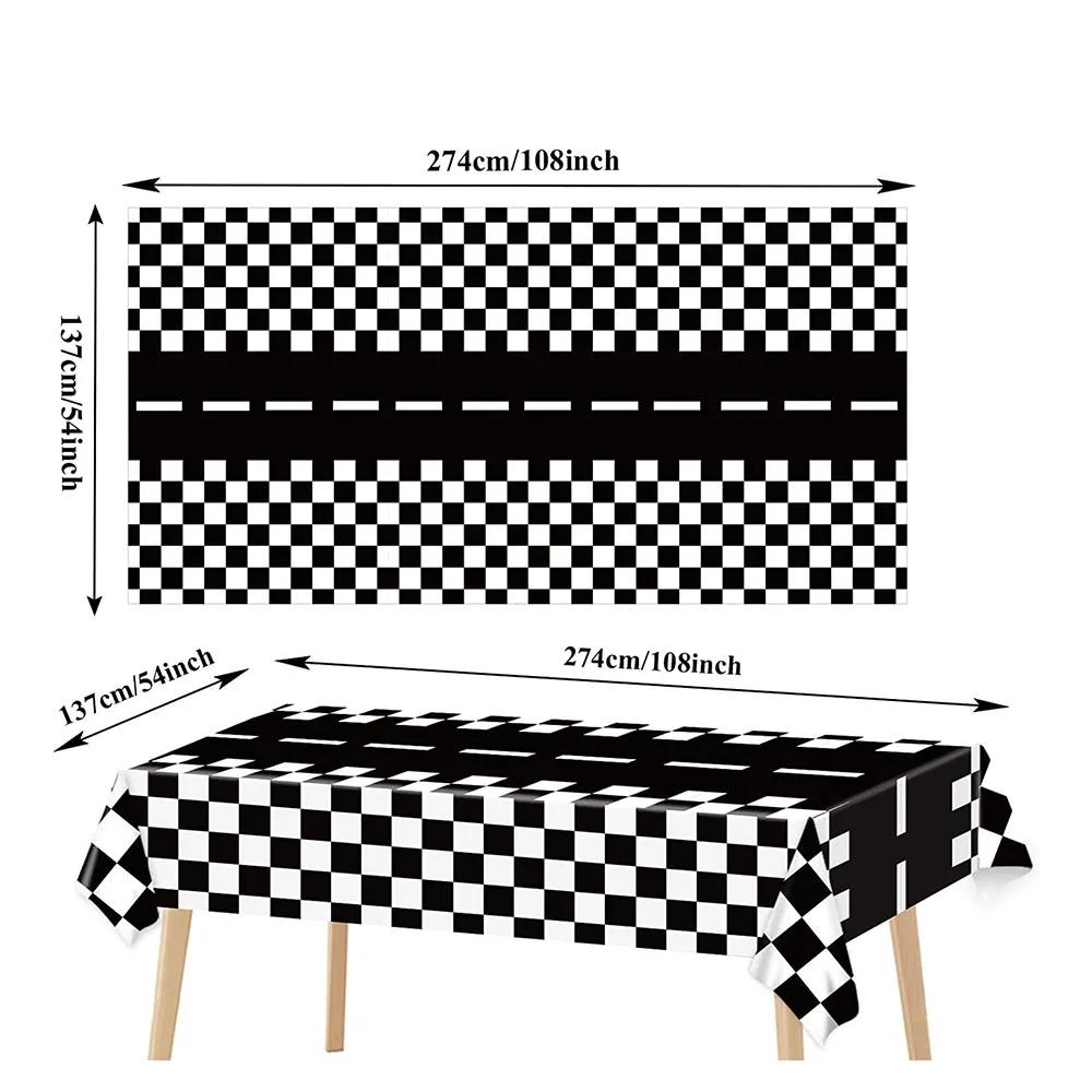 Nappe de fête de voiture de course à carreaux, drapeau à carreaux noir et blanc, nappe de route, cou