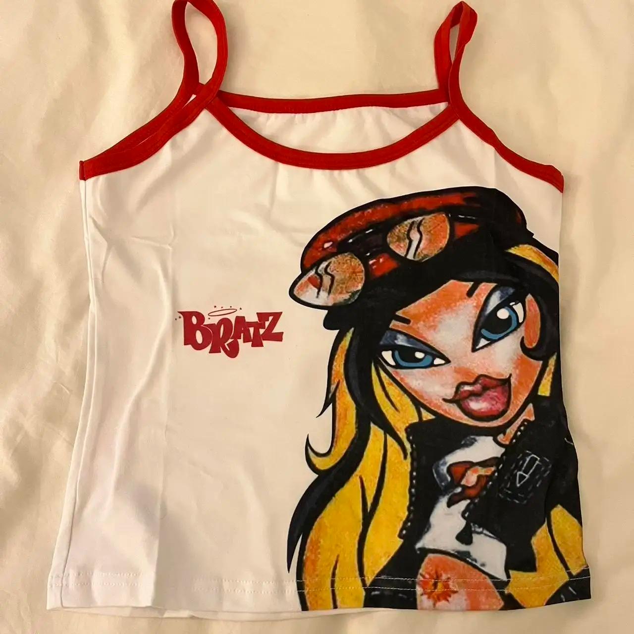 Débardeur imprimé dessin animé Y2k pour filles, haut court d'été Vintage à col ras du cou, Streetwea