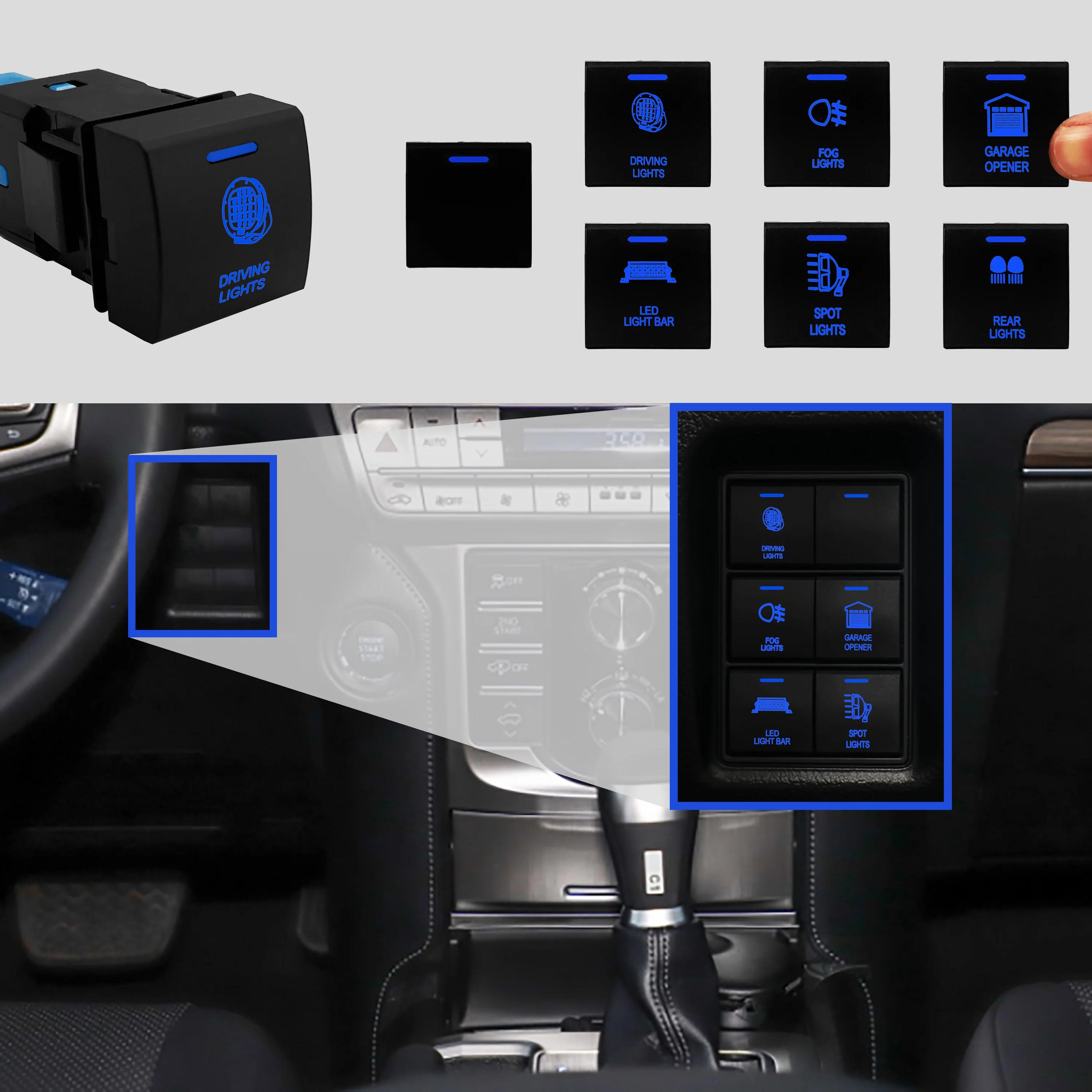 Interrupteur à bouton-poussoir Led bleu 12V et barre lumineuse Led USB 22x22mm pour Toyota Prado sér