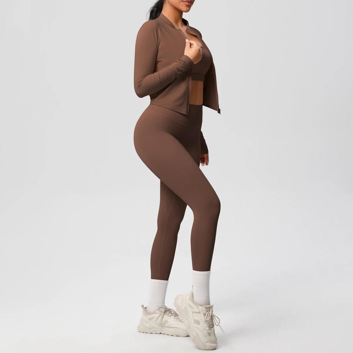 3 pièces vêtements de sport Yoga ensemble gymnastique sport soutien-gorge veste à glissière Leggings