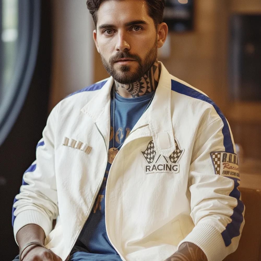 Maden Vintage couleur bloquée brodé veste de course décontracté col de Baseball veste hommes printem