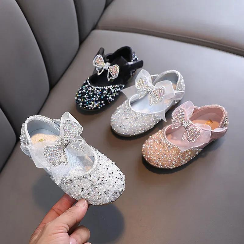 Chaussures de princesse à paillettes et strass pour filles, chaussures de danse de fête pour enfants