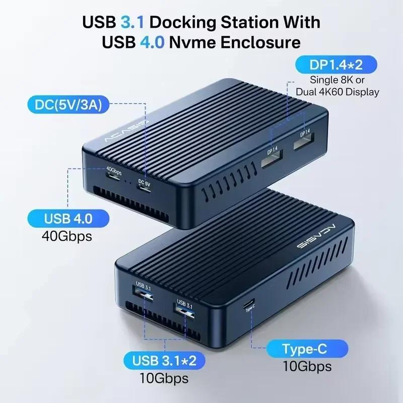 Boîtier Acasis USB-C 40 Gbit/s compatible Thunderbolt/USB 4 M.2 NVMe SSD | Station d'accueil double 