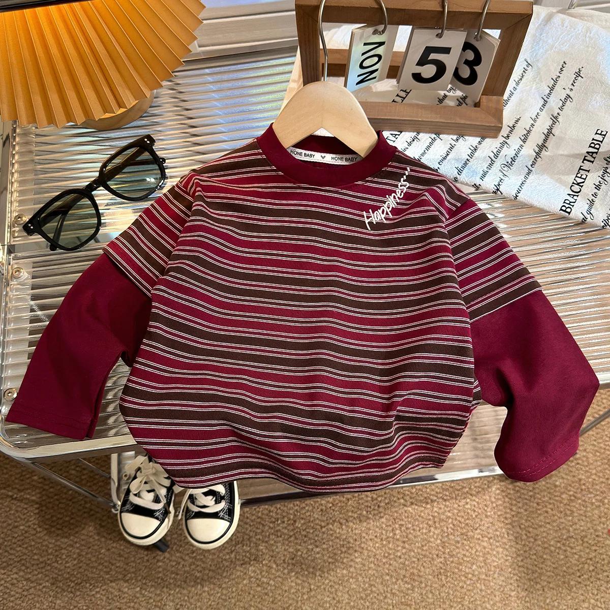 T-shirt rayé de style coréen pour garçons et filles, vêtements en coton respirant, vêtements de prin