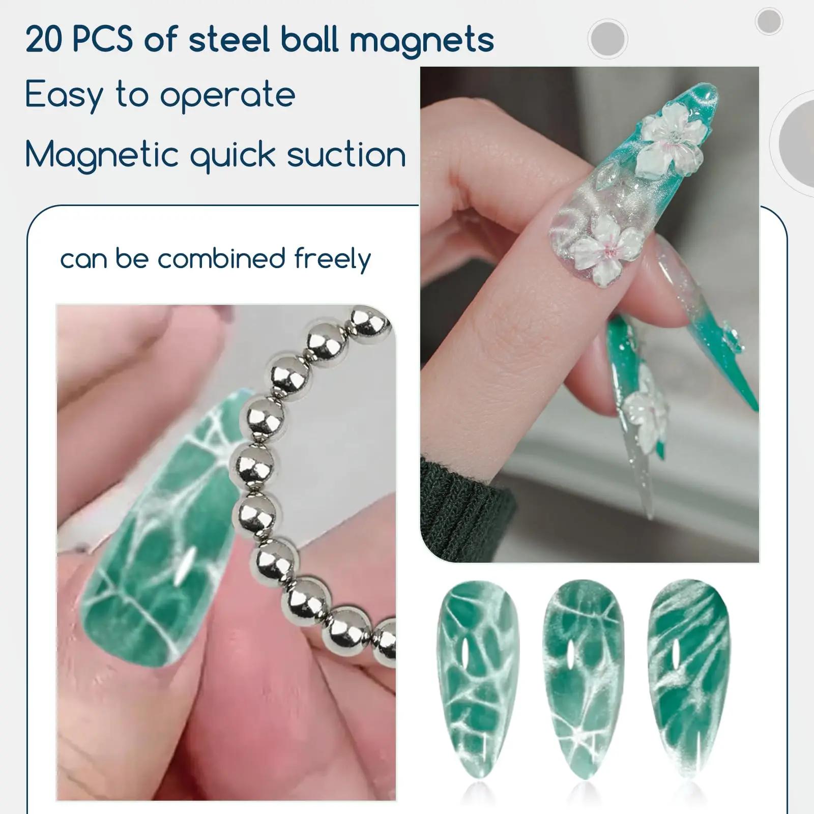Kit magnétique 3-en-1 pour ongles : stylo magnétique œil de chat, cœur, cylindre, fleur pour nail ar