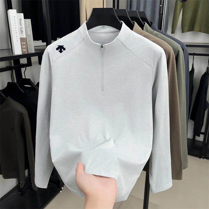 T-shirt à col montant pour homme de marque haut de gamme, nouveau sweat à capuche à demi-zip avec im