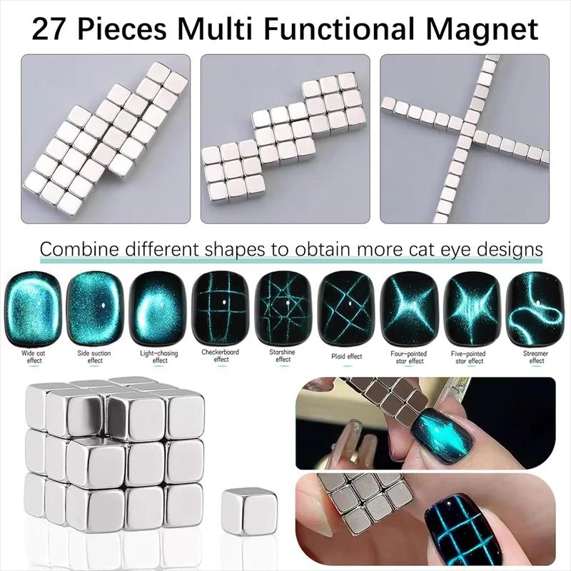 Cube magnétique œil de chat 3 en 1 pour ongles, bâton carré magnétique puissant, stylo magnétique, D