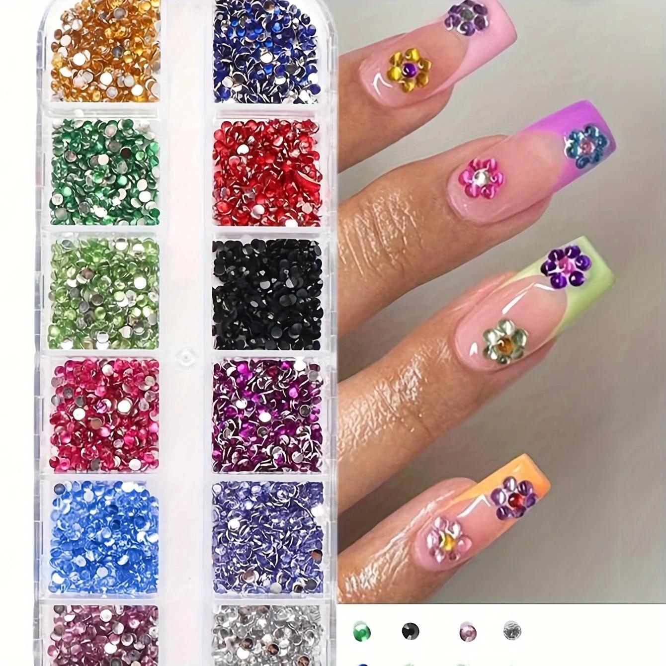 12 grilles de strass en cristal scintillant pour Nail Art, pierres précieuses à dos plat pour une dé