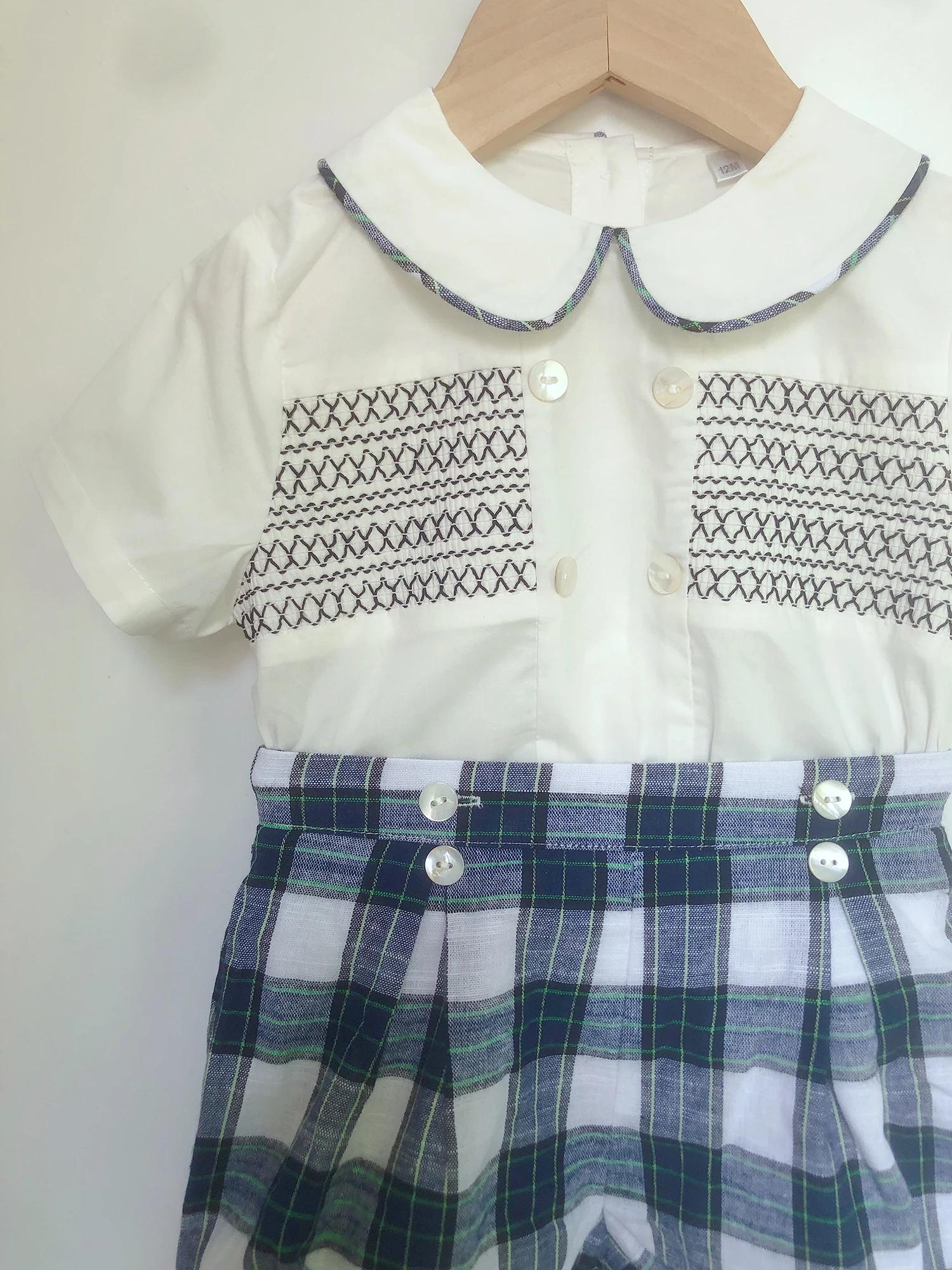 Costume britannique pour garçons, chemise en pur coton, Style espagnol, Prince, Plaid bleu, beau Bou