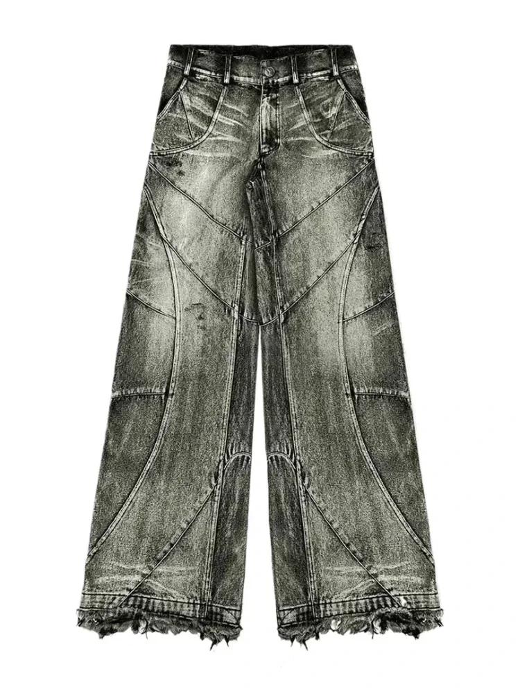 Jeans vintage Y2K streetwear punk hip hop pour femmes, pantalon grunge baggy déchiré, denim délavé, 