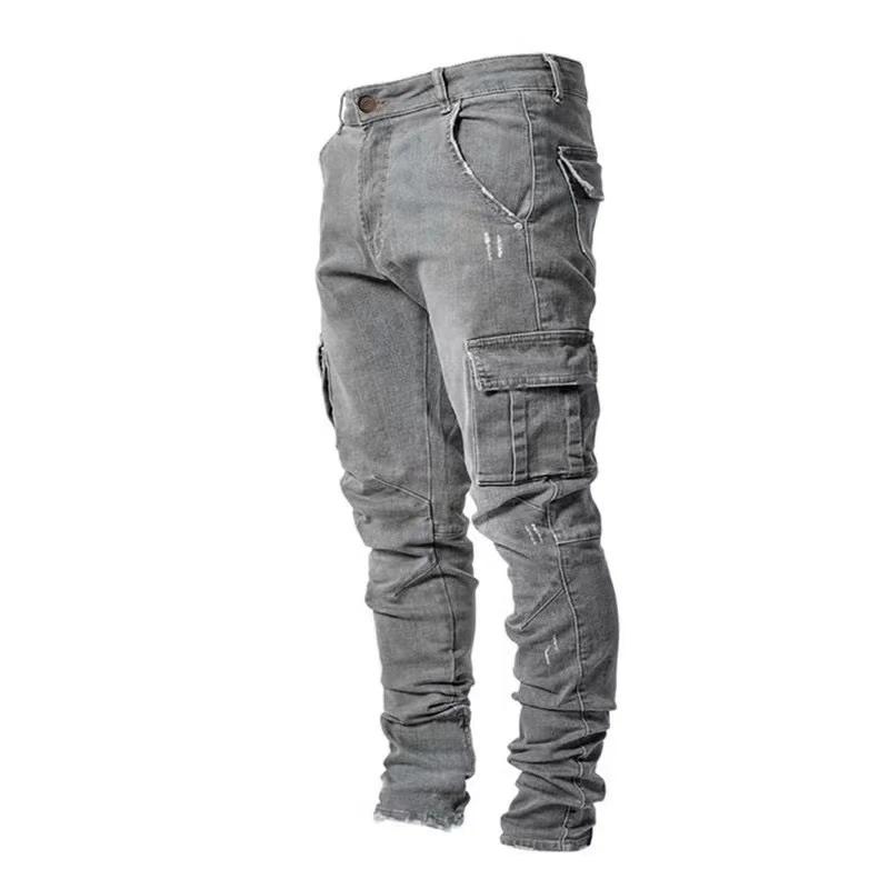 Jean Cargo Slim Fit pour Homme, Pantalon en Denim, Multi-poches, artificiel astique, Jogging, Hip Ho