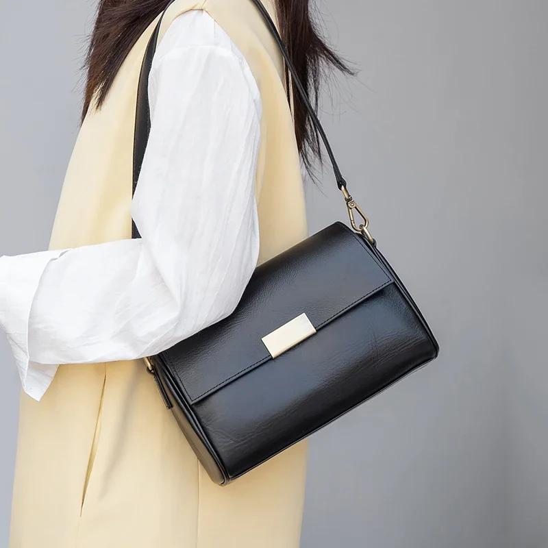 Sac à bandoulière en cuir de vache véritable pour femmes, sac à bandoulière rétro polyvalent pour da