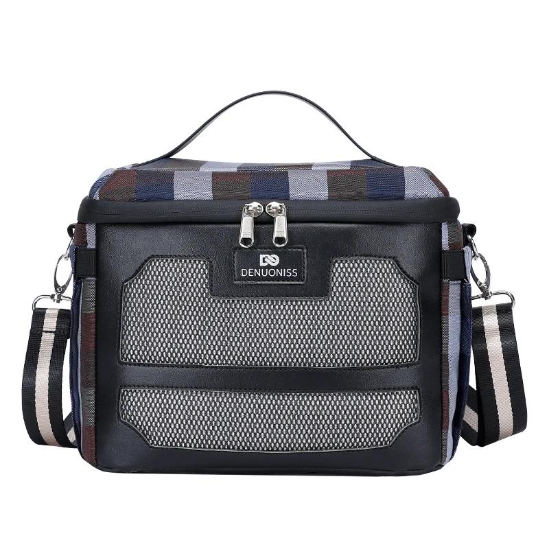 DENUONISS nouveau sac isolé à carreaux sac froid Double isolation sac à déjeuner en maille de grande