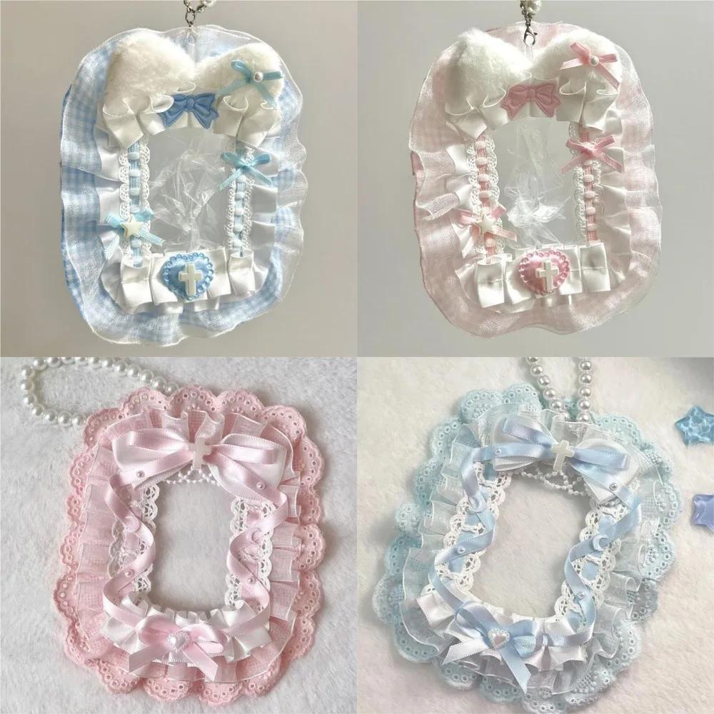 Doux bricolage porte-carte en peluche avec ruban Anime dentelle Photocard étui Lolita idole affichag