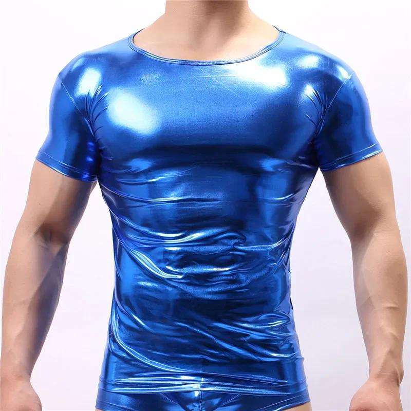 Maillot de corps sexy en similicuir pour hommes, t-shirts à manches courtes, sous-vêtements pour hom