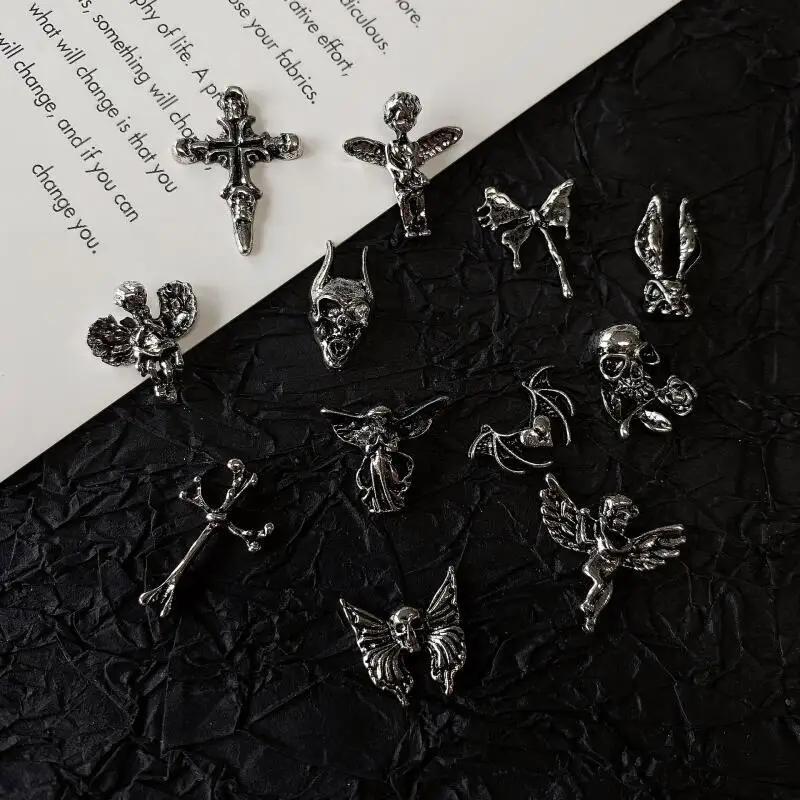 Breloques gothiques pour Nail Art, Style Punk, alliage d'argent Antique, accessoires de croix cathol