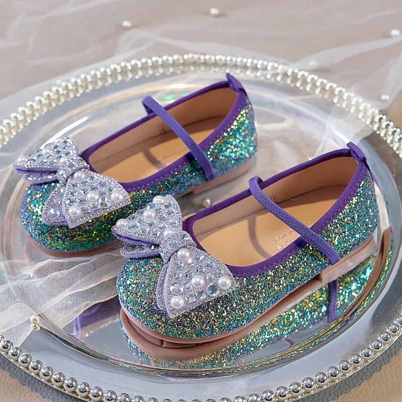 Mocassins enfant semelle souple danse fête princesse chaussures sirène violet paillettes Ballet chau