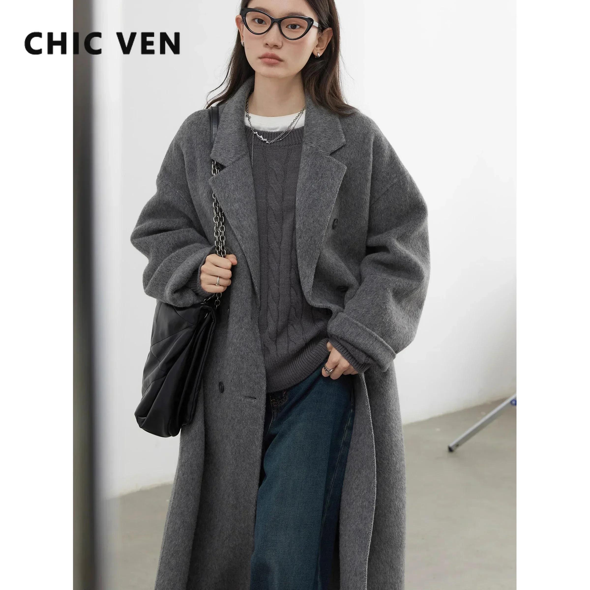 CHIC VEN – manteau en laine pour femme, Double boutonnage, basique, ample, décontracté, rétro, Long,