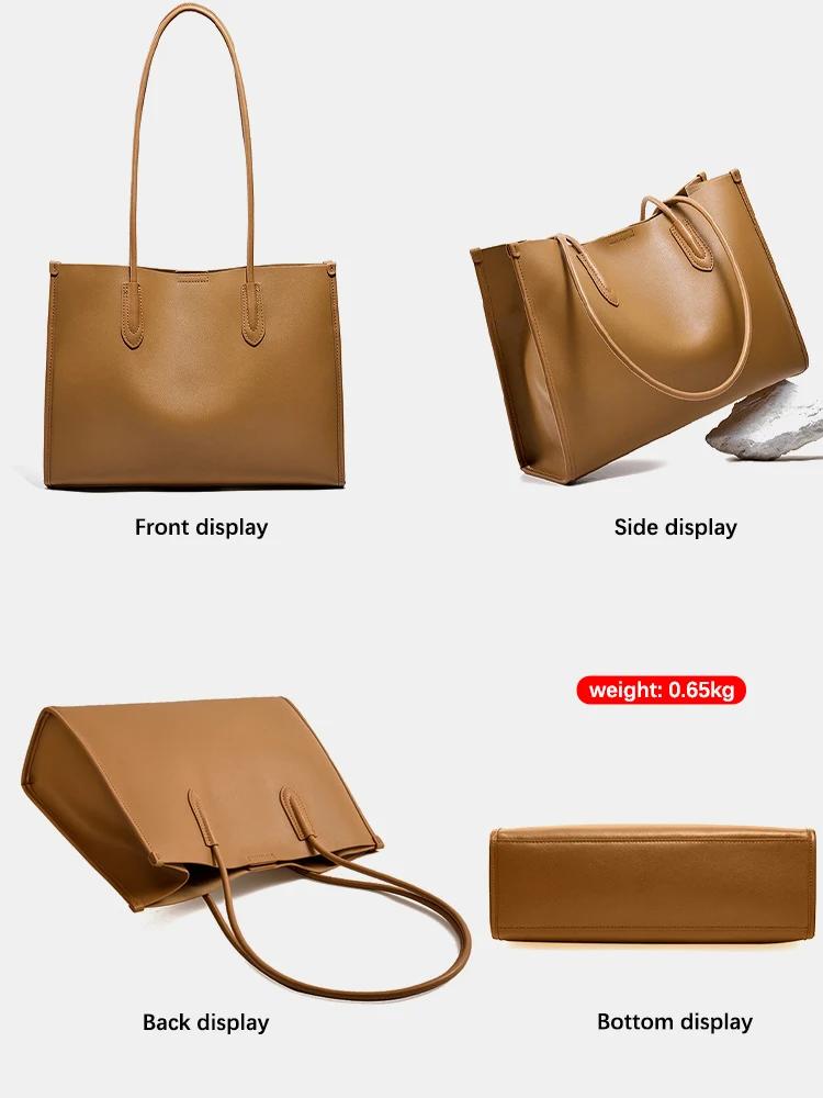 Sac à main OL gris clair en cuir souple pour femme, grand sac fourre-tout, sac de shopping grande ca
