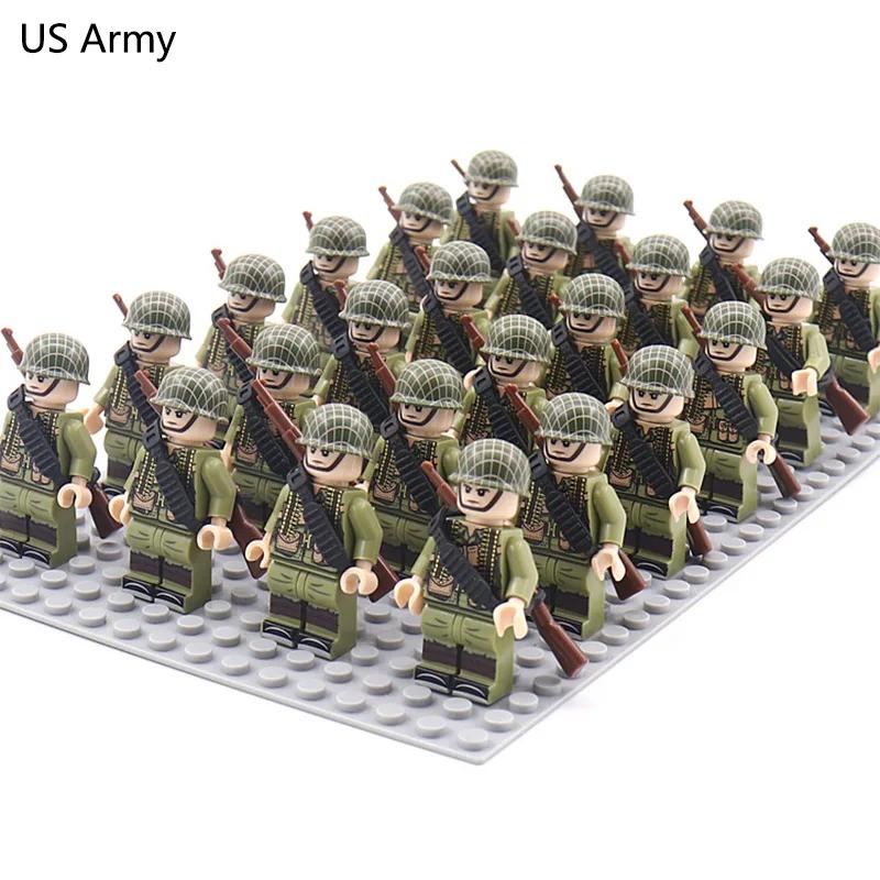 WW2 24 pièces/lot soldats militaires blocs de construction ensemble armes soviétique US UK chine Fra