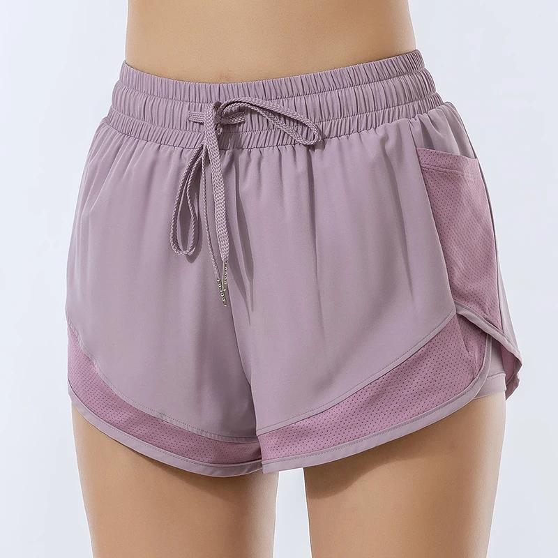 Short de sport ample taille haute pour femmes, double couche, anti-éblouissement, pantalon de fitnes