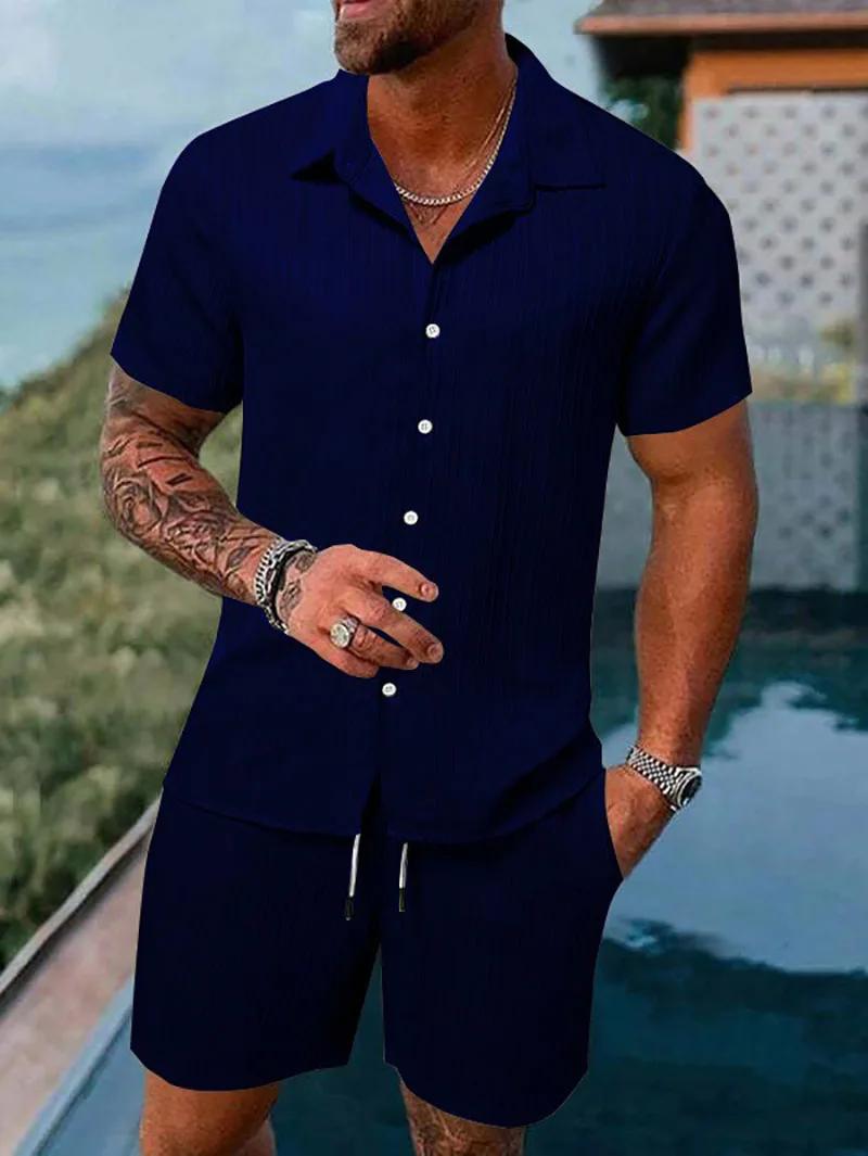 Polo de sport décontracté pour hommes, couleur unie, ample, manches courtes, Short avec cordon de se