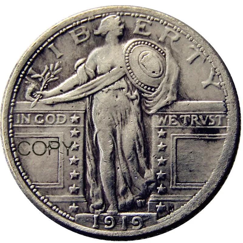 Pièce de monnaie plaquée argent du quart de liberté debout des États-Unis 1916-1924