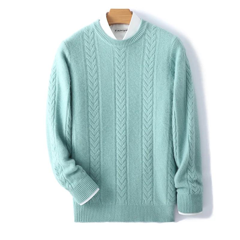 Pull en laine mérinos pour homme, col rond, épais, doux, chaud, décontracté, couleur unie, tricoté, 