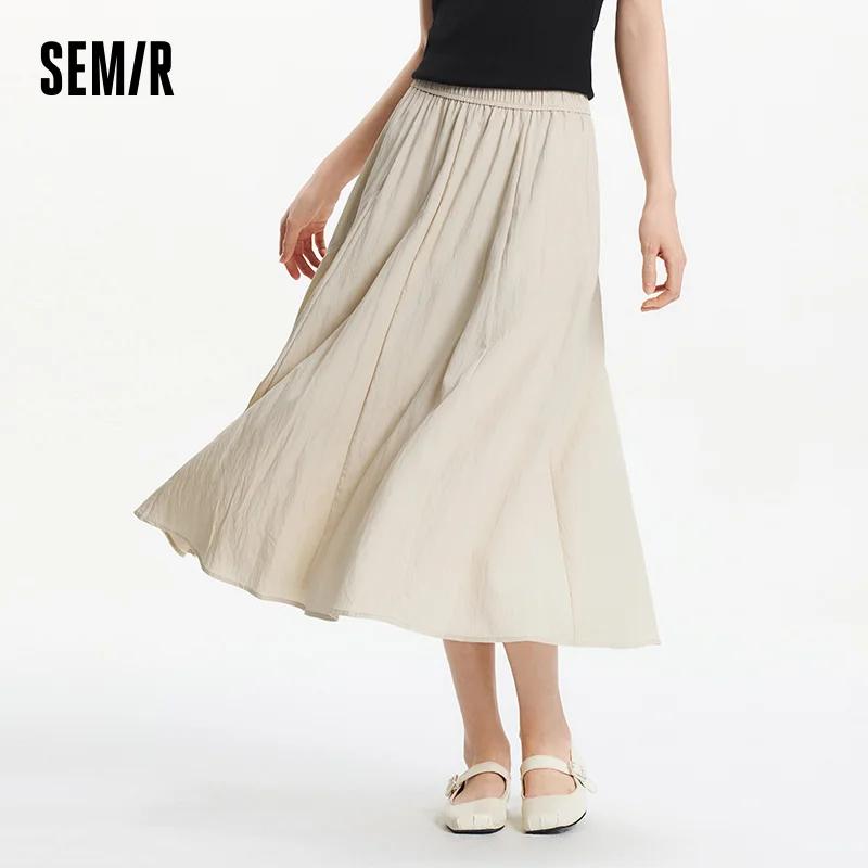 Jupe Femme Semir 2026 – Taille Élastique, Drapée, Fendue, Coupe Évasée, Style Décontracté Ample, Dou
