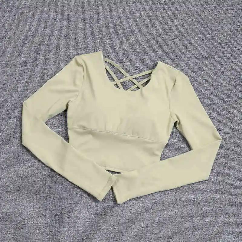 Dos creux pour femme avec soutien-gorge intégré, haut de yoga à manches longues, soutien-gorge une p