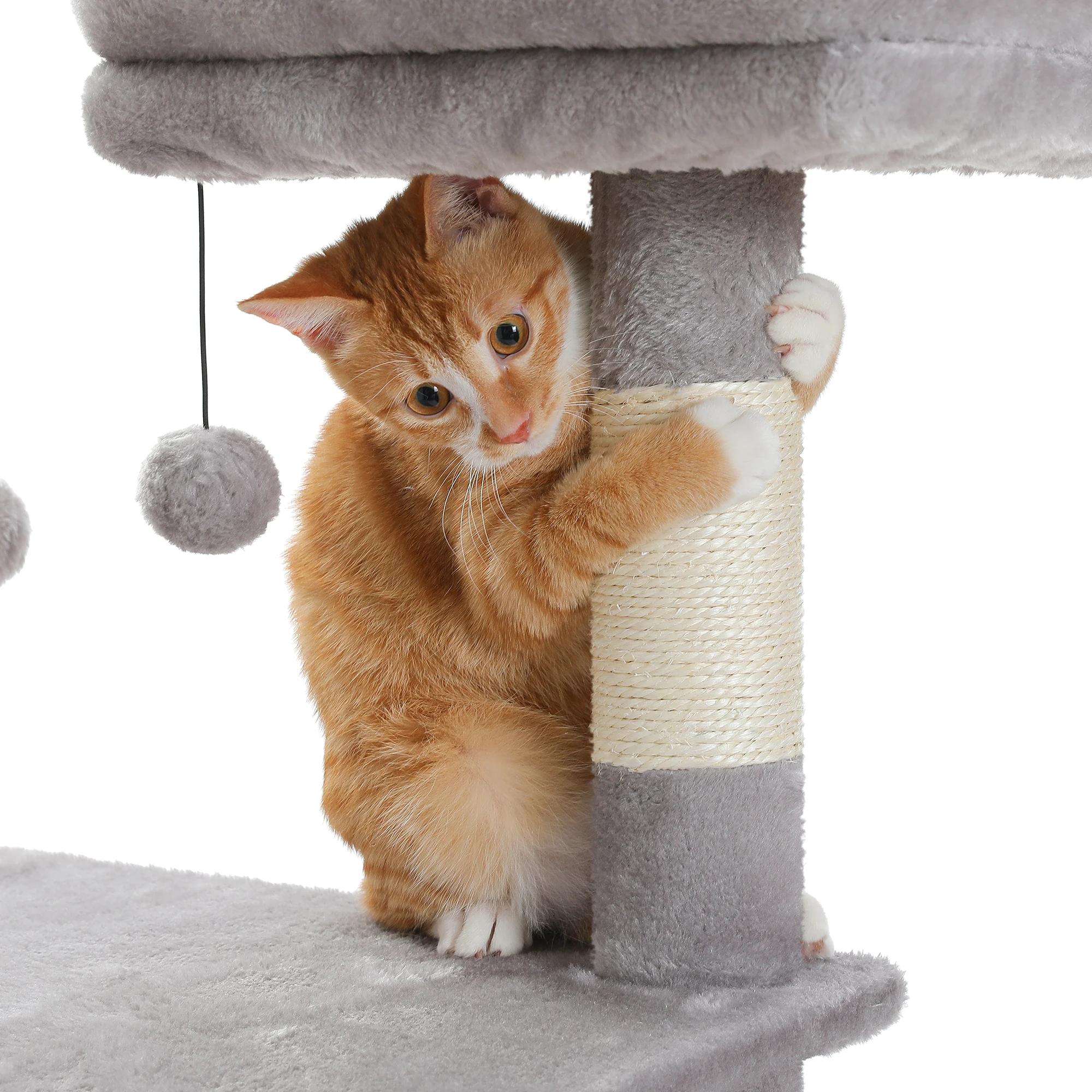 Grand condo pour chats d'intérieur, arbre à chat avec hamac, griffoirs, 2 perchoirs
