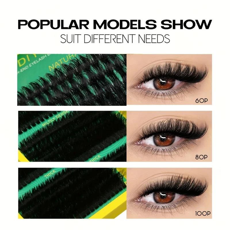 Kit d'extension de cils DIY, longueurs mixtes moelleuses de 10 à 16 mm, cils épais de 0,07 mm avec p