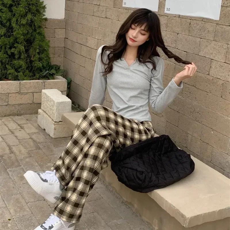 Mode chaud en peluche pantalon cachemire épais Plaid dames hiver décontracté ample pantalons à jambe