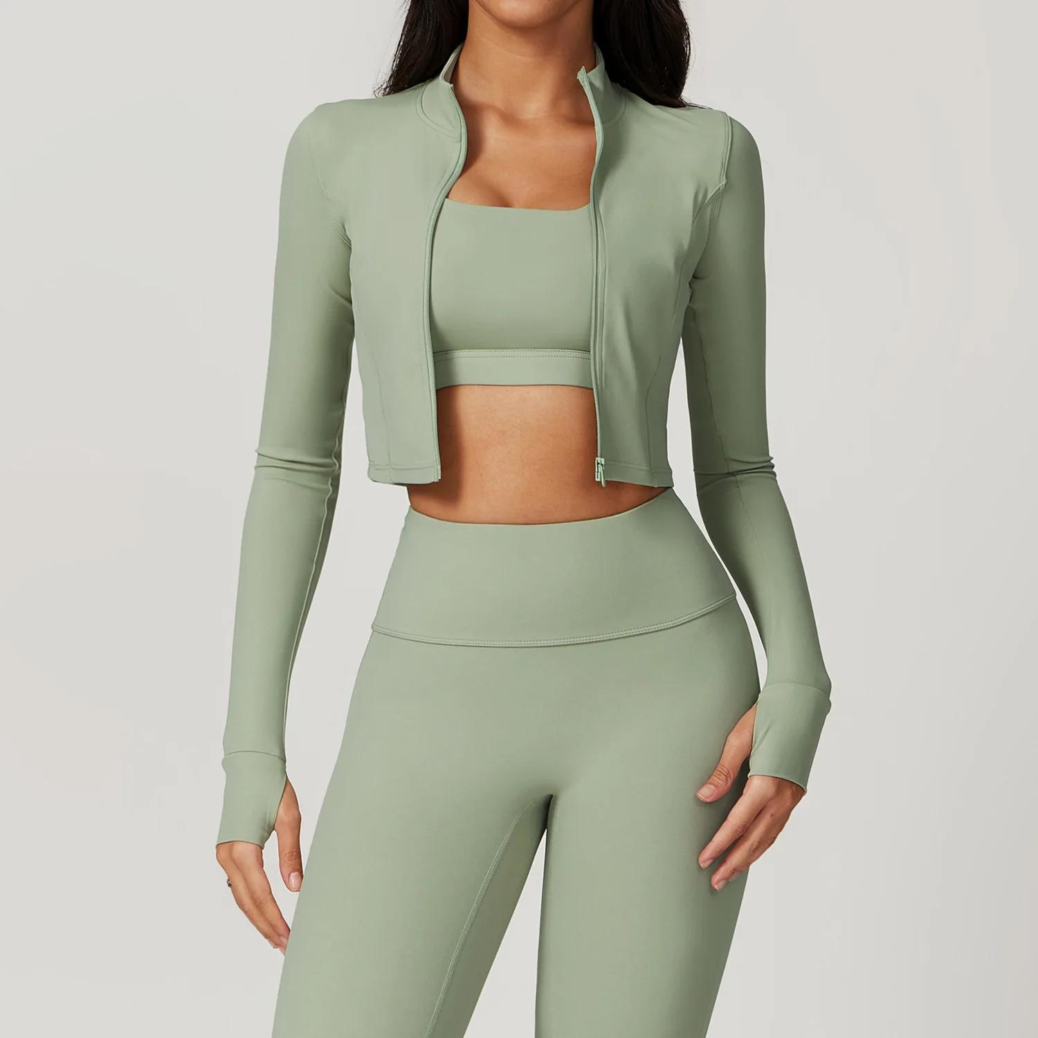 Haut à manches longues pour femmes, veste à fermeture éclair, chemises de Yoga, T-Shirt de course, d