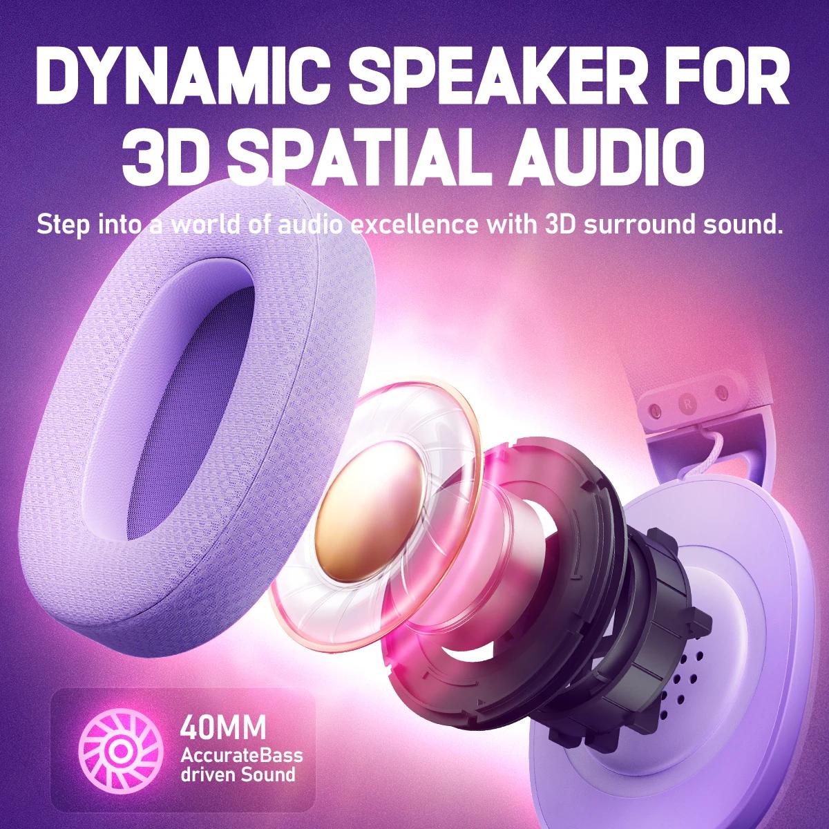 Picun-Casque de jeu sans fil G1 2.4GHz, son surround 3D, audio spatial, casque micro HD ENC pour jou