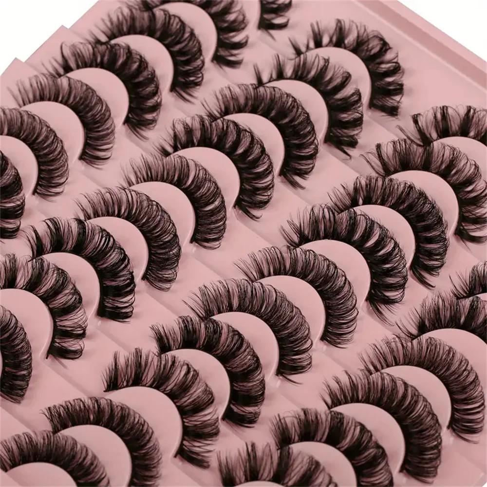 20 paires de faux cils 3D à volume dramatique pour extensions et maquillage de cils d'apparence natu