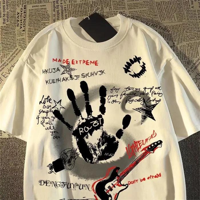 T-shirt à manches courtes et col rond pour hommes/femmes, Vintage américain, coréen Inst, nouveau ha