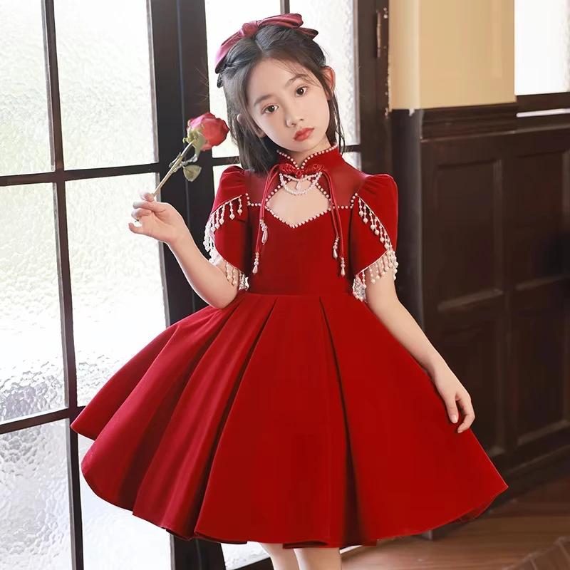 Robe élégante pour fille 2026 Nouvelle collection Rouge Princesse Tenue d'été pour anniversaire de t