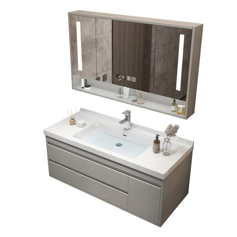 Lavabo rangement salle de bain armoire cuisine Mdf en bois miroirs fermés toilette évier multifoncti